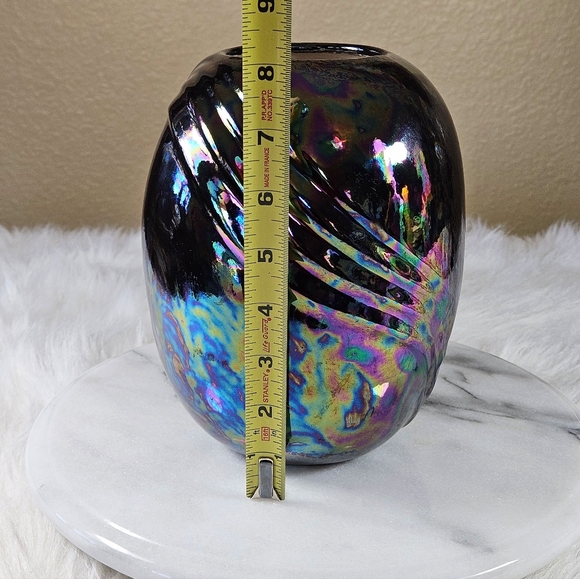 Vintage Country Craft Iridescent Black Ceramic Vase 1980s - Picture 8 of 9